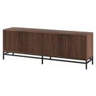 Hudson&Canal - Meuble TV rectangulaire cannelé Montello pour téléviseurs jusqu'à 78 po - Noyer satiné-Le plateau supérieur supporte un poids maximal de 34 kg (75 lb), et chaque étagère de l'espace de rangement intérieur peut contenir jusqu'à 16 kg (35 lb)