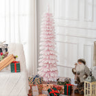 HOMCOM - Arbre de Noël artificiel 5' avec branches réalistes - Rose-La forme de crayon ne prend pas beaucoup de place sur le sol ou sur la table, convient aux petites pièces ou à un deuxième arbre de Noël dans une entrée 