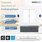 Impotek - Luminaire encastré au plafond carré DEL 4 po 9W 5CCT gradable – Paquet de 12-Garantie limitée de 5 ans du fabricant