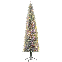HOMCOM - Arbre de Noël artificiel de 9 pi avec lumières - arbre de Noël floqué-Les lumières LED blanc chaud et multicoloures renforcent l'ambiance festive 