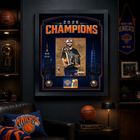 Frameworth - Cadre photoglass de Jalen Brunson des New York Knicks trophées du championnat 2026 - 18 po l x 22 po H - orange-7