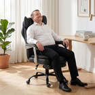 HOMCOM - Fauteuil de bureau exécutif avec repose-pieds et assise large - noir-Réglage de la hauteur d’assise et rotation à 360° pour faciliter les mouvements quotidiens