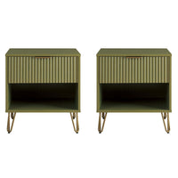 Manhattan Comfort - DUMBO Table de nuit moderne 1 tiroir 51 cm - Vert olive - Lot de 2-Moderne-contemporain avec une touche de glamour - Table de nuit pour chambre et salon, lot de 2