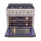 Kucht - 36 po Série KDF Cuisinière Pro Style au gaz propane - Acier inoxydable/Bleu clair-Finition complète en acier inoxydable avec poignée professionnelle et boutons de commande en métal argenté classique pour un look haut de gamme et durable