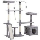 PawHut - Arbre à chat 53 po avec poteaux à griffer, condo, lits - gris clair-Le centre de jeux garde les chats divertis et actifs 
