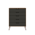 Manhattan Comfort - Ensemble de commodes de chambre à coucher mid-century modern rockefeller - nature et gris texturé - ensemble de 2-Parfait pour le rangement ou l’exposition d’objets Kit anti-basculement inclus