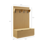 Modway - Render Cannelé Arbre de salle 3-en-1 avec banc de rangement et porte-manteaux in Chêne-Panneau mural cannelé avec crochets et tablette