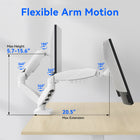 ShoppingAll - Support double pour moniteur VESA et ordinateur portable avec bras à ressort à gaz entièrement réglable et pince de bureau - Blanc-Stabilité à toute épreuve : Construit avec une base à double pince qui offre une robustesse inégalée. Pour les bureaux avec des trous d’œillet (1,57 à 2,36 po), aucune pièce supplémentaire ou modification n’est nécessaire - notre pince compacte s’insère directement dans le trou pour un soutien sûr et sans vacillement