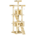 PawHut - Arbre à chat 68 po, tour grande à plusieurs niveaux, condo - beige-Arbre à chat haut à plusieurs niveaux avec 3 plateformes supérieures, 2 grands condos, 2 échelles, 3 jouets suspendus pour que le chat puisse jouer 