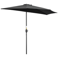 Outsunny - Parasol demi-cercle pour patio avec manivelle et 5 baleines - 9 pi - noir-Diamètre : 9 pi, structure à 5 baleines solides. 4,5 pi du mur à la pointe du parapluie