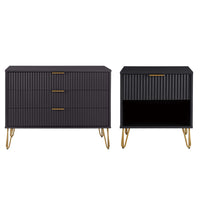 Manhattan Comfort - Dumbo table de chevet moderne 1 tiroir et commode 3 tiroirs - noir - ensemble de 2-Commode de chambre moderne-contemporaine avec une touche de glamour Ensemble comprenant 1 commode standard et 1 table de nuit 1.0