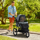PawHut - Poussette pour animaux, poussette pliable pour chien à 3 grandes roues - noir-Auvent réglable pour abriter les animaux de compagnie 