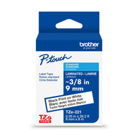 Brother TZe221 Ruban laminé blanc avec texte noir authentique pour étiqueteuses P-touch, 9 mm de largeur x 8 m de longueur-Ruban laminé TZe blanc avec texte noir d’une largeur de 9 mm pour étiqueteuses P-touch de Brother