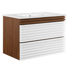 Modway - Render Fixation murale de 30" Vanette de salle de bain - Blanc Noyer Blanc-Vanité moderne du milieu du siècle