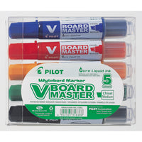 Pilot - Marqueurs BeGreen V-Board Master pour tableau blanc − Pointe biseautée − Rechargeable − Couleurs variées − Paquet de 5-Pour les surfaces à effacement sec
