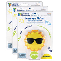 Learning Resources - Enregistreur de messages - Soleil - Lot de 3-Affirmations audio : faites savoir à vos enfants que vous pensez à eux lorsque vous enregistrez une blague quotidienne, envoyez-leur une douce affirmation ou partagez un rappel important avec ce jouet d'apprentissage socio-émotionnel !