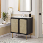 Modway - Chaucer 30" Armoire de toilette de salle de bain (lavabo non inclus) - Noir-Boutons d’armoire en métal