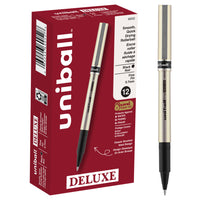 uni-ball - Stylos à bille roulante Deluxe rétractables - 0,7 mm - noir - paquet de 12-Stylos à bille roulante