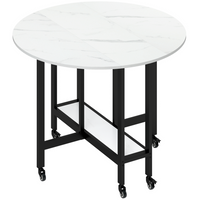 HOMCOM - Table à manger pliante à abattant sur roulettes avec étagère de rangement ouverte pour 4-6 personnes - marbre blanc-Le design pliable permet de gagner de la place tout en accueillant jusqu'à quatre convives 