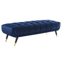 Modway - Adept 60" Performance Velvet Banc - Bleu Minuit-Banc moderne du milieu du siècle de 60"