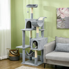 PawHut - Arbre à chat 70 po, tour avec maisonnette, hamac - poteaux à griffer-Une balle jouet pour le divertissement 