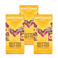 Montezuma’s Butter Nutter - Barre de chocolat au lait avec centre truffé au beurre d’arachide, 90 g, paquet de 3-Chocolat au lait crémeux avec centre truffé au beurre d’arachide.