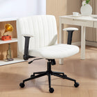 HOMCOM - Fauteuil de bureau large avec accoudoirs et roulettes motif croisé - blanc crème-Les accoudoirs relevables offrent plus d’espace pour les jambes et se glissent facilement sous votre bureau 