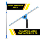 Gritt Commercial - Ensemble de nettoyage de vitres - Raclette pivotante de 18 po pour fenêtres - Perche télescopique de 6 pi-Les outils se fixent facilement au manche télescopique inclus de 6 pi
