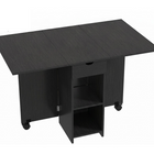 HOMCOM - Table à manger pliante à abattant avec tiroir et étagères de rangement pour 4-6 personnes - noir-Le design à abattant permet trois configurations : sans abattant, avec un abattant ou deux 