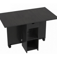 HOMCOM - Table à manger pliante à abattant avec tiroir et étagères de rangement pour 4-6 personnes - noir-Le design à abattant permet trois configurations : sans abattant, avec un abattant ou deux 
