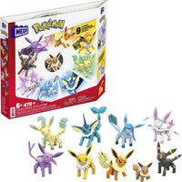 MEGA - Ensemble de construction Pokémon Évoli Evolution - 470 pièces-​ Figurines Évoli, Aquali, Voltali, Pyroli, Mentali, Noctali, Phyllali, Givrali et Nymphali