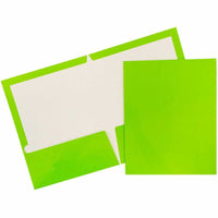 JAM Paper - Chemise de présentation brillante à 2 pochettes - vert lime - Paquet de 6-Dossier vert lime