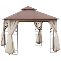 Outsunny - Pavillon de patio 10 pi l x 10 pi L - auvent de pavillon d’extérieur - brun-La tente gazebo avec parois latérales en maille est un ajout fantastique à votre terrasse, balcon ou jardin