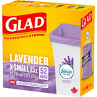 Glad - Sacs à ordures, Très petits, 15 L -  Mauve - Parfum de lavande - Paquet de 52-Parfum de lavande longue durée: Égayez votre intérieur avec un joli sac à ordures mauve au délicieux parfum de lavande qui dure longtemps