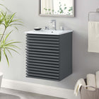 Modway - Render Fixation murale de 18" Vanette de salle de bain - Gris blanc-Coiffeuse à grains de noyer