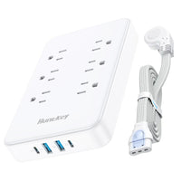 Huntkey - Parasurtenseur avec cordon détachable, 6 prises et 4 ports USB (2 USB-C, 2 USB-A) - blanc-Le cordon d'alimentation peut être entièrement déconnecté de la barre, permettant un rangement ordonné dans les tiroirs ou un emballage facile dans les bagages sans le désordre des fils emmêlés