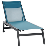 Outsunny - Chaise longue d’extérieur avec roues - chaise de bronzage 5 positions - bleu-Ensemble de mobilier d'extérieur en aluminium composé de six chaises et d'une table à manger assortie