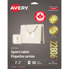 Avery - Étiquettes carrées blanches, pour impression jusqu’au bord, permanentes, 1 1/2 po x 1 1/2 po, paquet de 300 (22806)-Ne s’écornent pas, ne tombent pas 