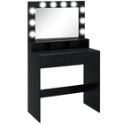 HOMCOM - Coiffeuse avec miroir éclairé - 31,5 po L x 15,7 po l x 53,1 po H - noir-Grand miroir et ampoules lumineuses amovibles assurent un éclairage optimal pour le maquillage 