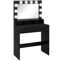 HOMCOM - Coiffeuse avec miroir éclairé - 31,5 po L x 15,7 po l x 53,1 po H - noir-Grand miroir et ampoules lumineuses amovibles assurent un éclairage optimal pour le maquillage 