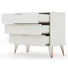 Manhattan Comfort - Rockefeller commode 3 tiroirs style mi-siècle moderne 35,24" - blanc cassé - lot de 2-Pieds évasés en fil métallique à la mode pour une durabilité accrue