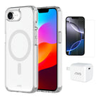 AXS - Ensemble de départ - étui Ultra Clear MagSafe transparent testé contre les chutes, protecteur d’écran et chargeur 30w pour Apple iPhone 16e-Étui résistant aux chutes avec des poches d’air absorbant les chocs