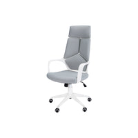 Monarch Specialties - 7270 Chaise De Bureau Dossier Haute Exec - Blanc/Tissu Gris-Chaise de bureau exécutif à dossier haut avec accoudoirs fixes en blanc et un tissu doux polyester en gris