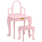 Qaba - Ensemble coiffeuse et chaise pour enfants - Rose-L'ensemble 2 pièces comprend une table de maquillage et un tabouret assorti 