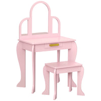 Qaba - Ensemble coiffeuse et chaise pour enfants - Rose-L'ensemble 2 pièces comprend une table de maquillage et un tabouret assorti 
