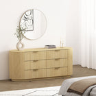 Manhattan Comfort - Olivia commode double moderne 71,3" - chêne naturel et or-Présente une finition en chêne naturel avec une texture nervurée