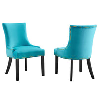 Modway - Marquis Performance Velvet Chaises de salle à manger Ensemble de 2 - Bleu-Cadre en bois massif