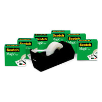 Scotch - Rouleaux de recharge de ruban adhésif magique avec distributeur de bureau - 3/4 po, paquet de 6-Le forfait comprend un distributeur de bureau noir classique