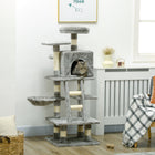 PawHut - Arbre à chat d’intérieur avec maisonnette, hamac, lit - gris clair-Structure en panneau de particules pour la solidité et la durabilité, avec une base inférieure pour le maintenir droit et stable 