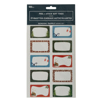 General Supply Goods + Co - Étiquettes-cadeaux autocollantes - Paquet de 100-Comprend 100 étiquettes-cadeaux avec des illustrations saisonnières festives